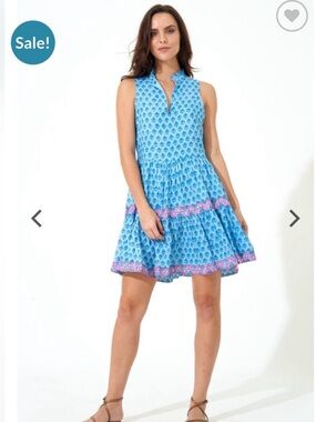 Oliphant Yoke Dress Fern Blue Print Womens Size Large